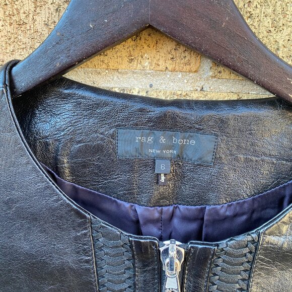Rag & Bone Lambskin Biker Jacket Leather Size 6 Black Shirt - Picture 7 of 8